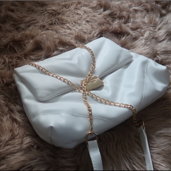 PrettyLittleThing Handbags - White purse with gold chain